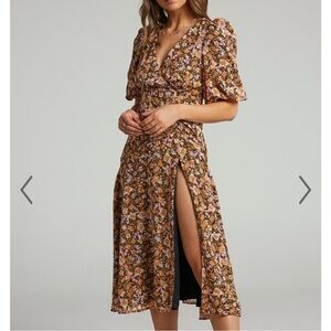 Showpo Womens Floral Midi Dress Size 8 Wedding Guest Special Occasion Event NWT